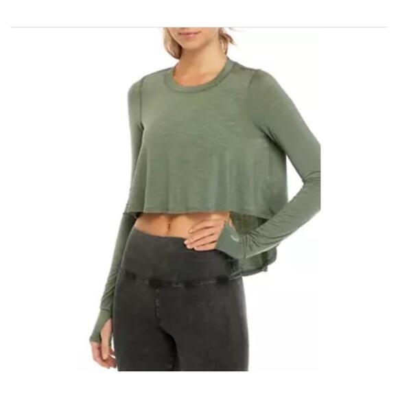 Free People Cadence Top Layering Long Sleeve Tee Green Women Sz S Stretchy Soft - Picture 2 of 12